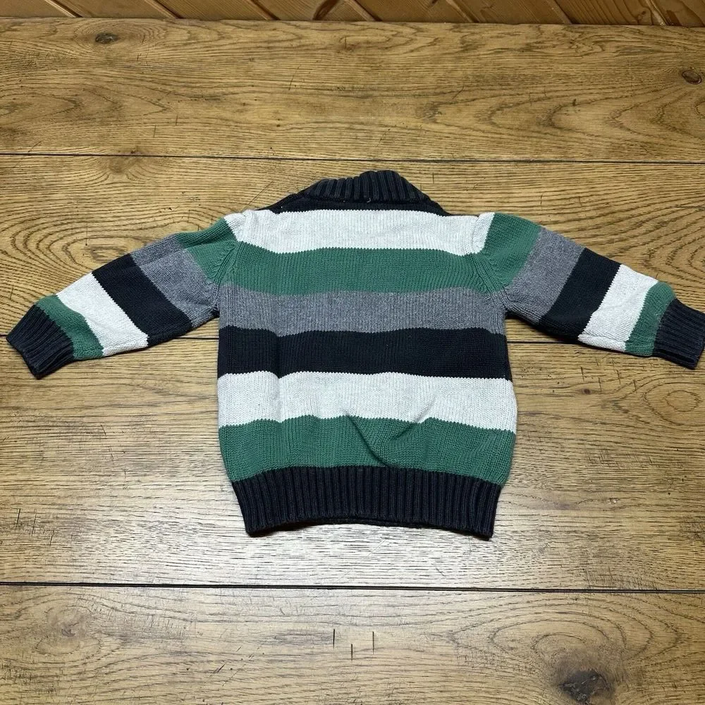 Vtg Gymboree Quarter Zip Mock‎ Neck Cotton Green Striped Sweater Boys 12-18 Mos